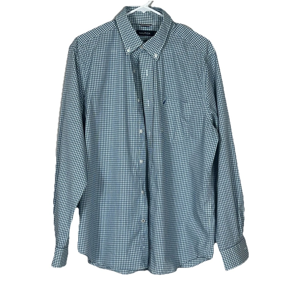Mens Nautica Cotton Blue Long Sleeve Check Shirt Size Mens Large